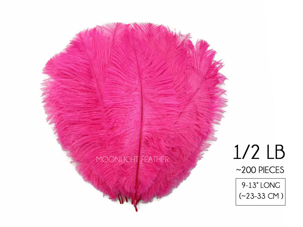 1/2 Lb. - 9-13" Hot Pink Dyed Ostrich Body Drab Wholesale Feathers (Bulk)