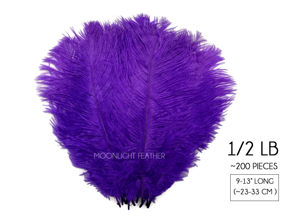 1/2 Lb. - 9-13" Purple Dyed Ostrich Body Drab Wholesale Feathers (Bulk)