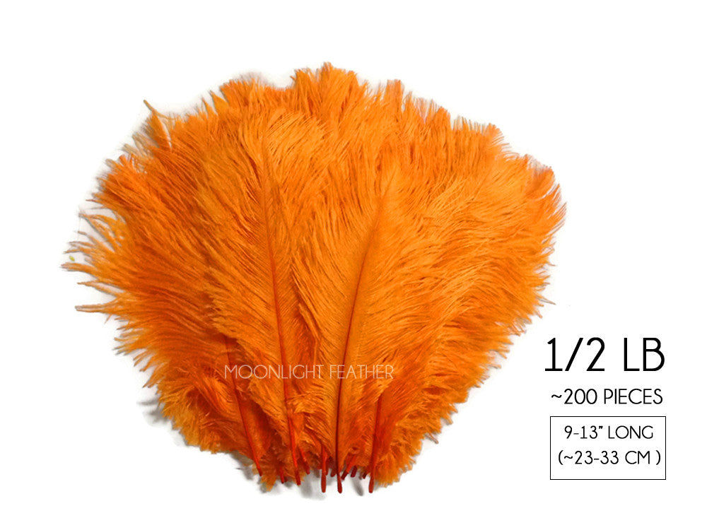 1/2 Lb. - 9-13" Orange Dyed Ostrich Body Drab Wholesale Feathers (Bulk)