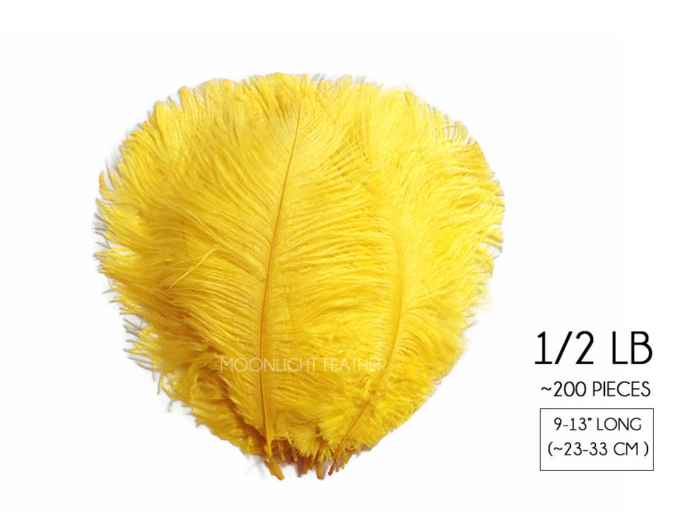 1/2 Lb. - 9-13" Yellow Dyed Ostrich Body Drab Wholesale Feathers (Bulk)