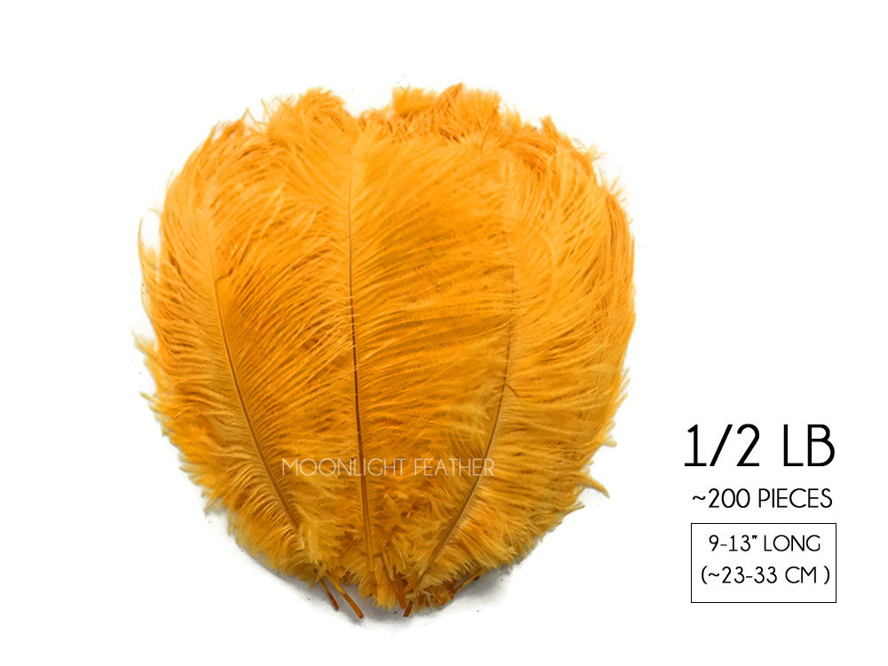 1/2 Lb. - 9-13" Golden Yellow Dyed Ostrich Body Drab Wholesale Feathers (Bulk)