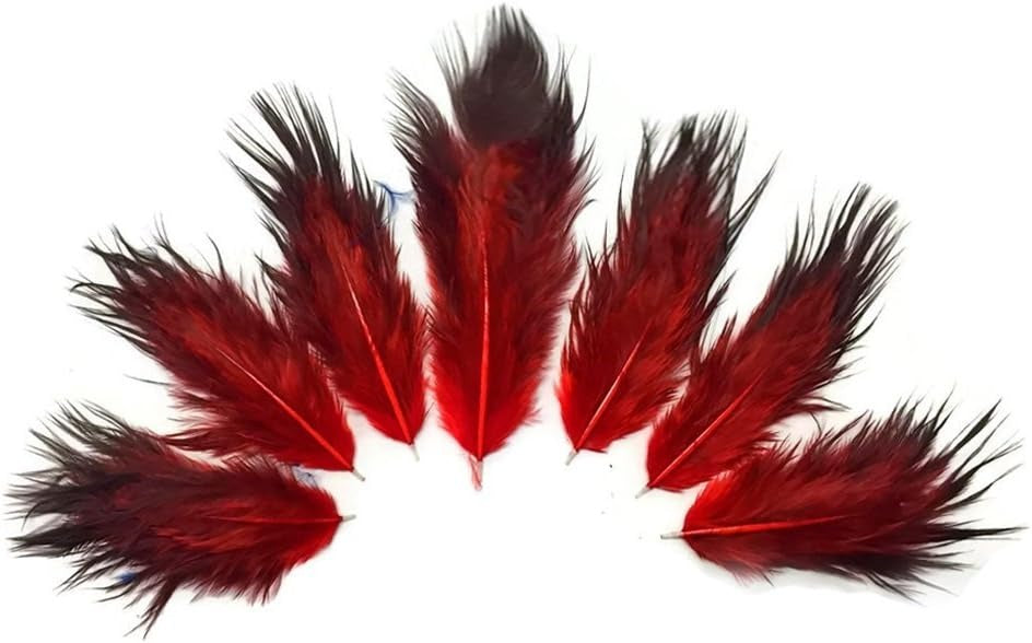 1 Dozen - Solid Red & Black Mini Rooster Chickabou Fluff Whiting Hair Feathers