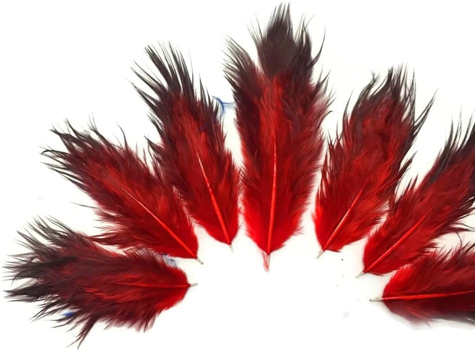 1 Dozen - Solid Red & Black Mini Rooster Chickabou Fluff Whiting Hair Feathers