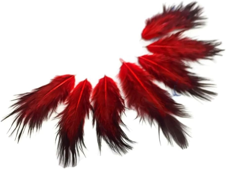 1 Dozen - Solid Red & Black Mini Rooster Chickabou Fluff Whiting Hair Feathers