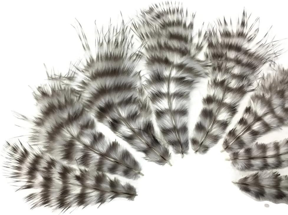1 Dozen - Natural Grizzly Grizzly Mini Rooster Chickabou Fluff Whiting Hair Feathers