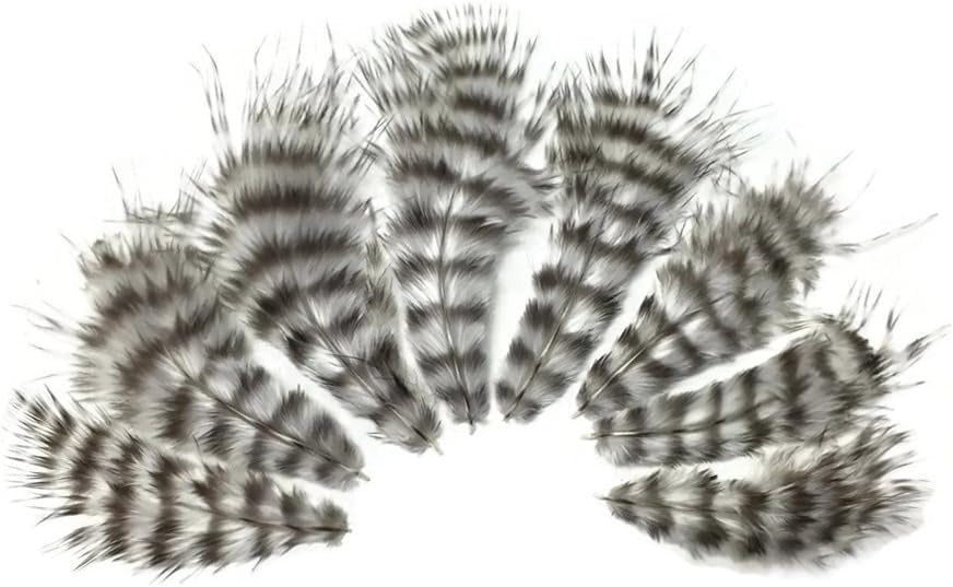 1 Dozen - Natural Grizzly Grizzly Mini Rooster Chickabou Fluff Whiting Hair Feathers
