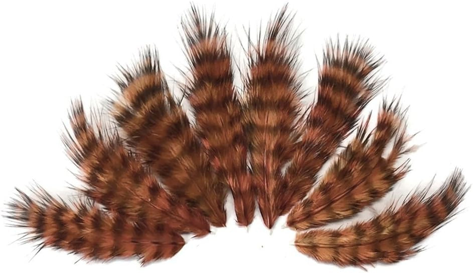 1 Dozen - Brown Grizzly Mini Rooster Chickabou Fluff Whiting Hair Feathers