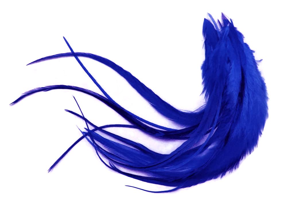 1 Dozen - Short Solid Royal Blue Whiting Farm Rooster Saddle Hair Extension Feathers