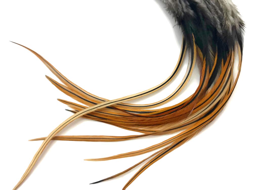 1 Dozen - Medium Furnace Rooster Saddle Whiting Hair Extension Feathers