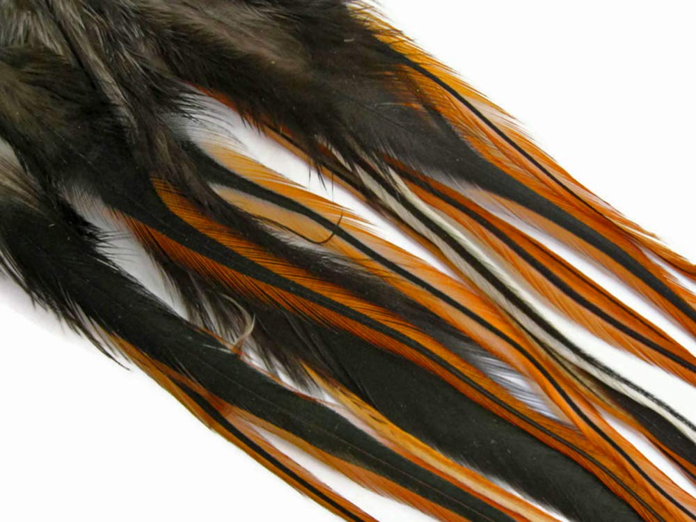 1 Dozen - Medium Furnace Rooster Saddle Whiting Hair Extension Feathers