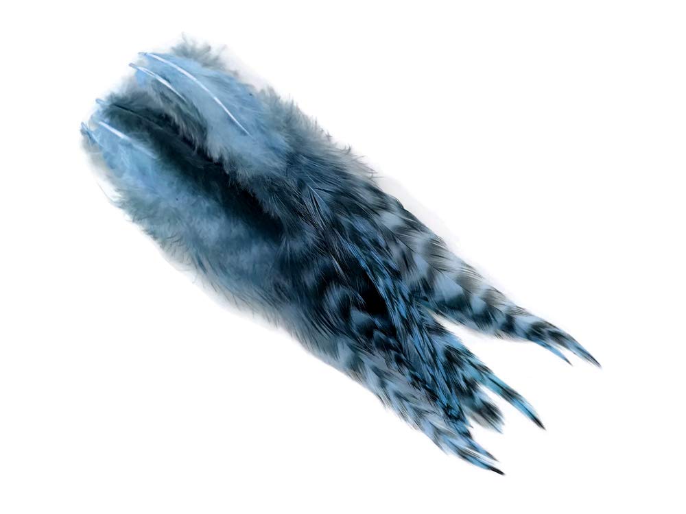 1 Dozen - Short Light Blue Grizzly Whiting Farm Rooster Saddle Hair Extension Feathers
