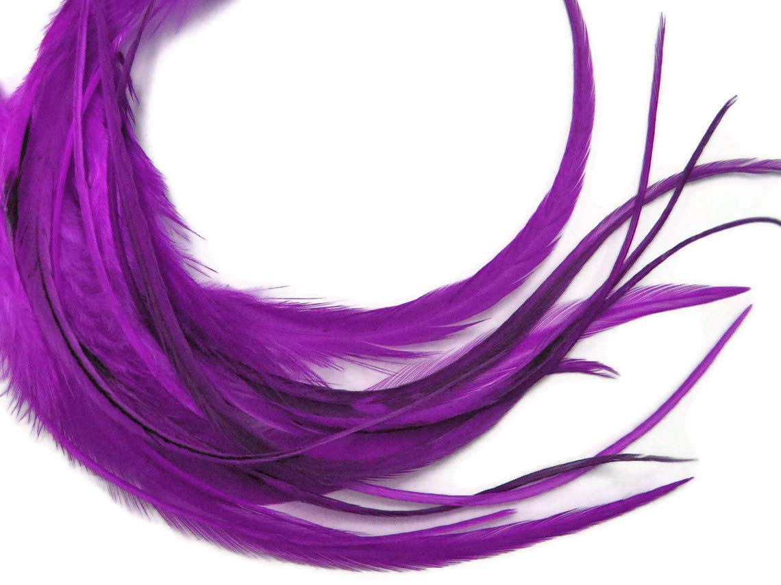 1 Dozen - Short Solid Purple Whiting Farm Rooster Saddle Hair Extension Feathers