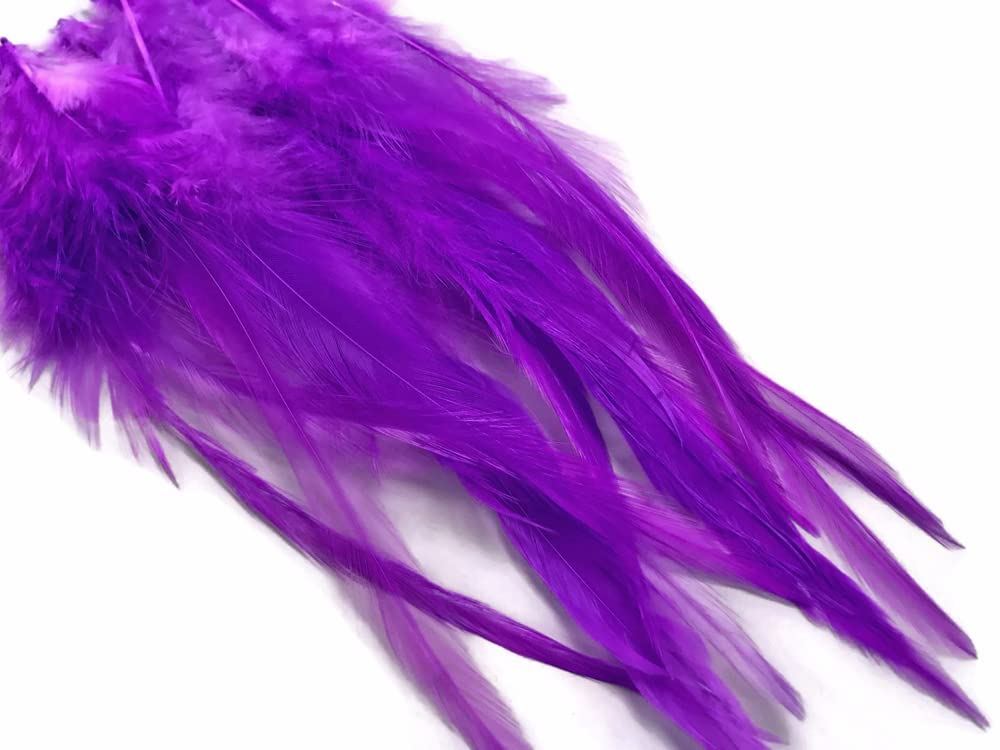 1 Dozen - Short Solid Purple Whiting Farm Rooster Saddle Hair Extension Feathers