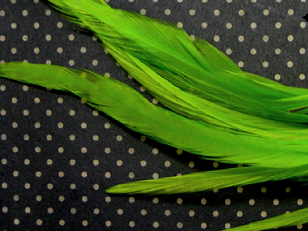 1 Dozen - Short Solid Lime Green Whiting Farm Rooster Saddle Hair Extension Feathers