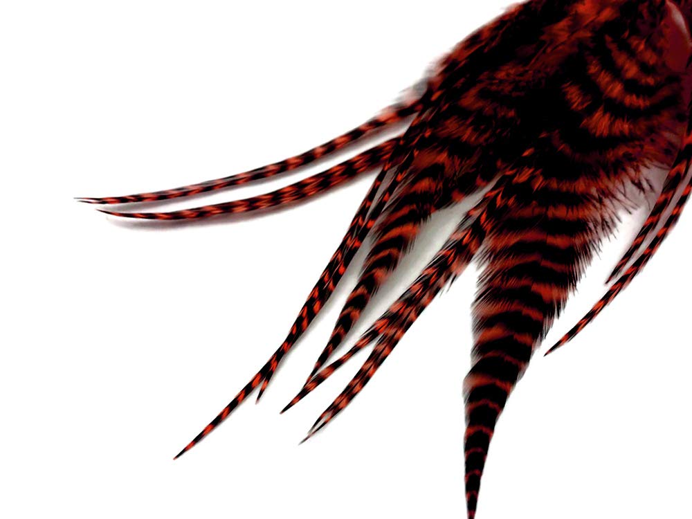 1 Dozen - Short Orange Grizzly Whiting Farm Rooster Saddle Hair Extension Feathers