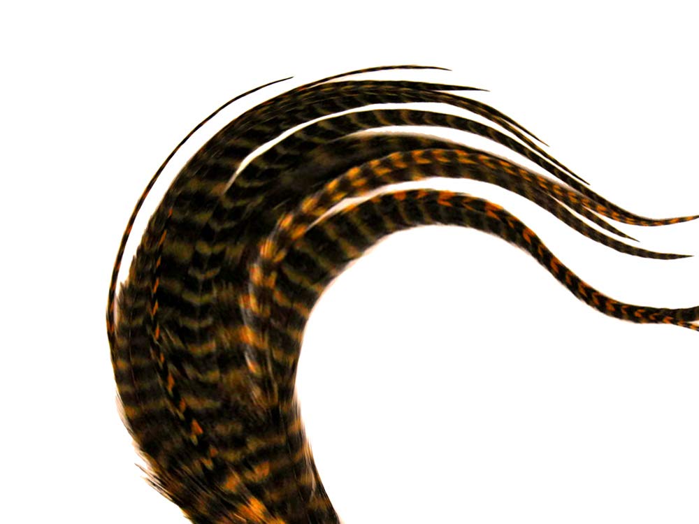 1 Dozen - Short Golden Yellow Grizzly Whiting Farm Rooster Hair Extension Feathers