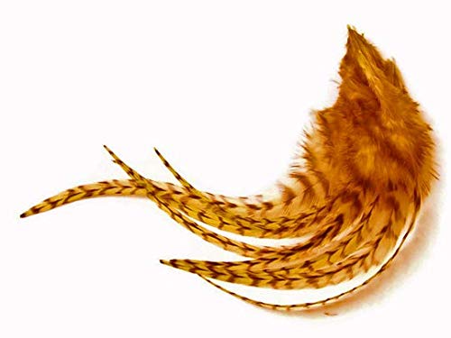 1 Dozen - Short Golden Yellow Grizzly Whiting Farm Rooster Hair Extension Feathers