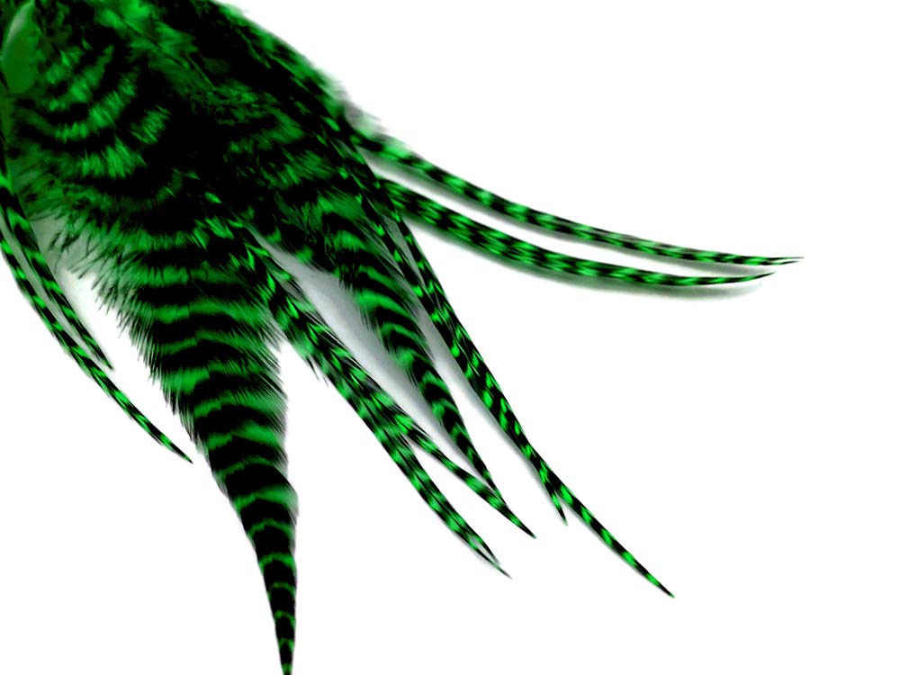 1 Dozen - Short Kelly Green Grizzly Whiting Farm Rooster Hair Extension Feathers