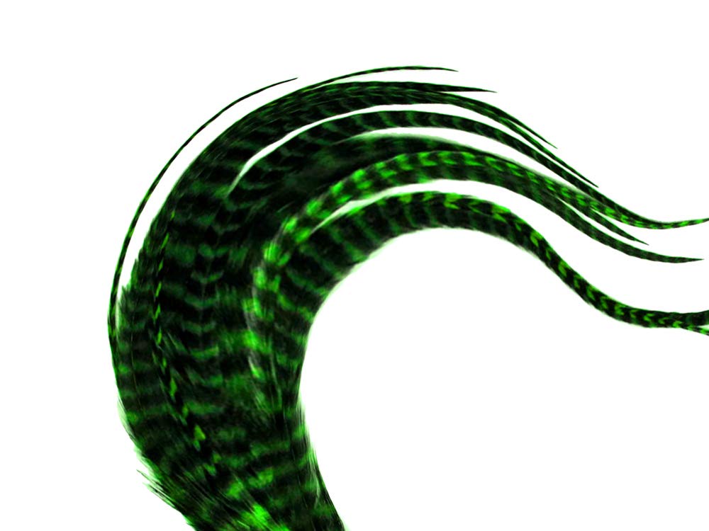 1 Dozen - Short Kelly Green Grizzly Whiting Farm Rooster Hair Extension Feathers