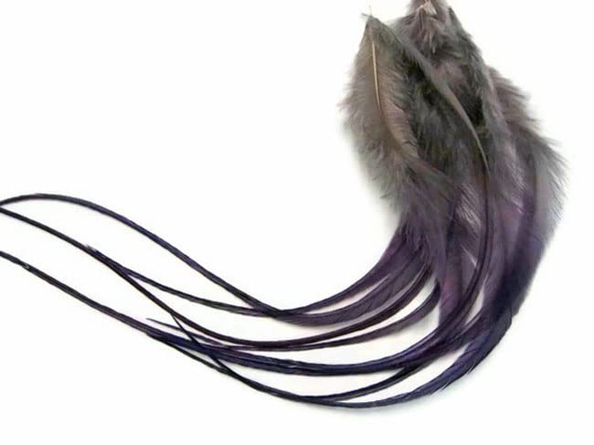 4 Pieces - XL Pandora Blendz Ombre Thin Whiting Farm Rooster Hair Extension Feathers 11" and Up