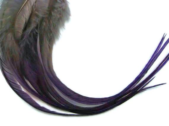 4 Pieces - XL Pandora Blendz Ombre Thin Whiting Farm Rooster Hair Extension Feathers 11" and Up