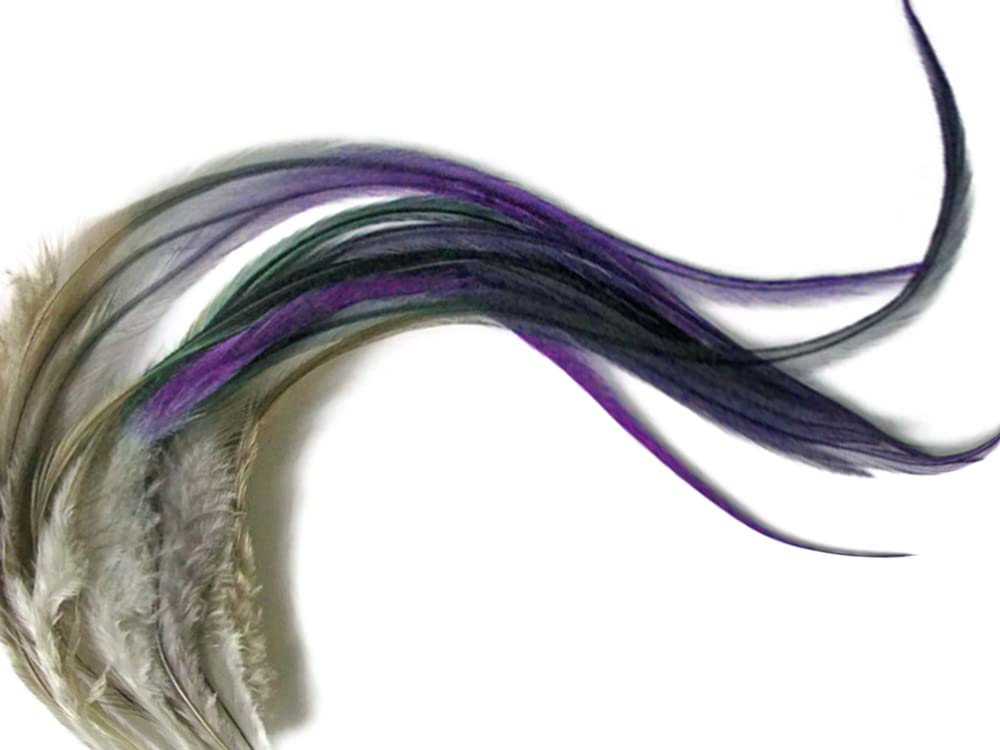 4 Pieces - XL Pandora Blendz Ombre Thin Whiting Farm Rooster Hair Extension Feathers 11" and Up