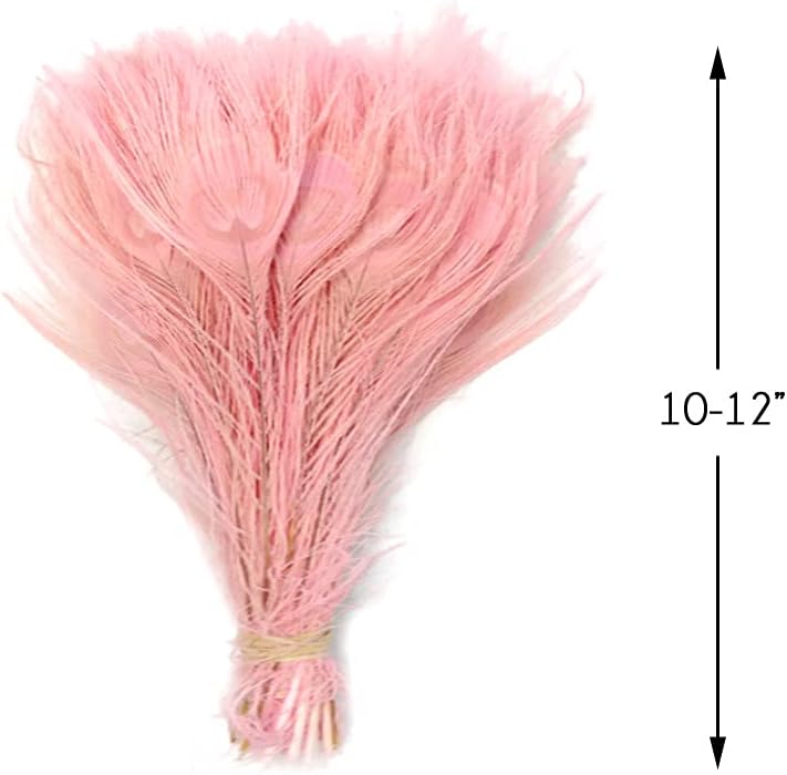 50 Pieces – Dusty Pink Bleached & Dyed Peacock Tail Eye Wholesale Feathers (Bulk) 10-12” Long