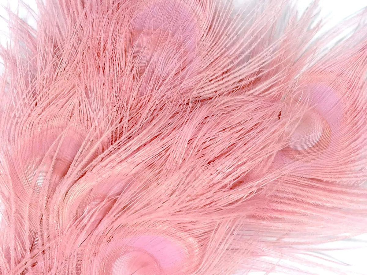 100 Pieces – Dusty Pink Bleached & Dyed Peacock Tail Eye Wholesale Feathers (Bulk) 10-12” Long