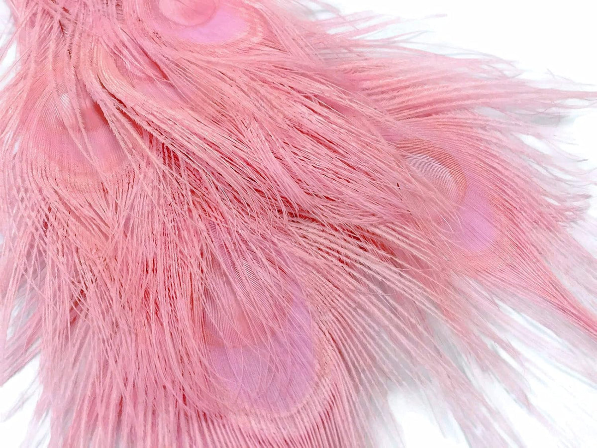 100 Pieces – Dusty Pink Bleached & Dyed Peacock Tail Eye Wholesale Feathers (Bulk) 10-12” Long