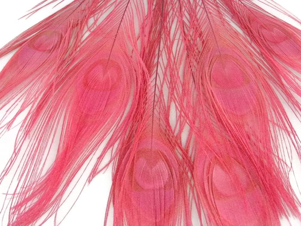50 Pieces – Sweet Pink Bleached & Dyed Peacock Tail Eye Wholesale Feathers (Bulk) 10-12” Long