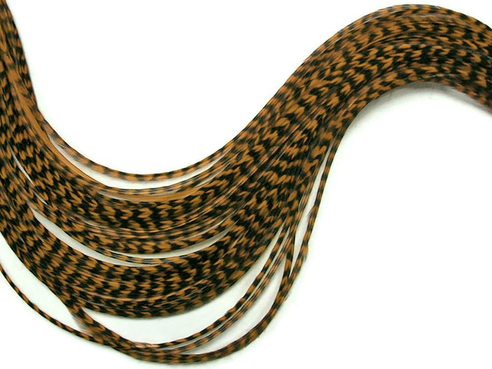 1 Dozen - Medium Golden Olive Grizzly Rooster Saddle Whiting Hair Extension Feathers