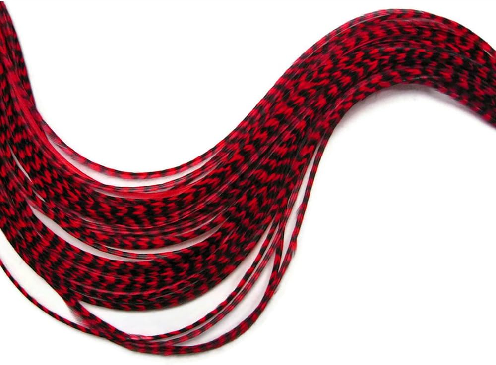 1 Dozen - Short Red Grizzly Rooster Hair Extension Feathers