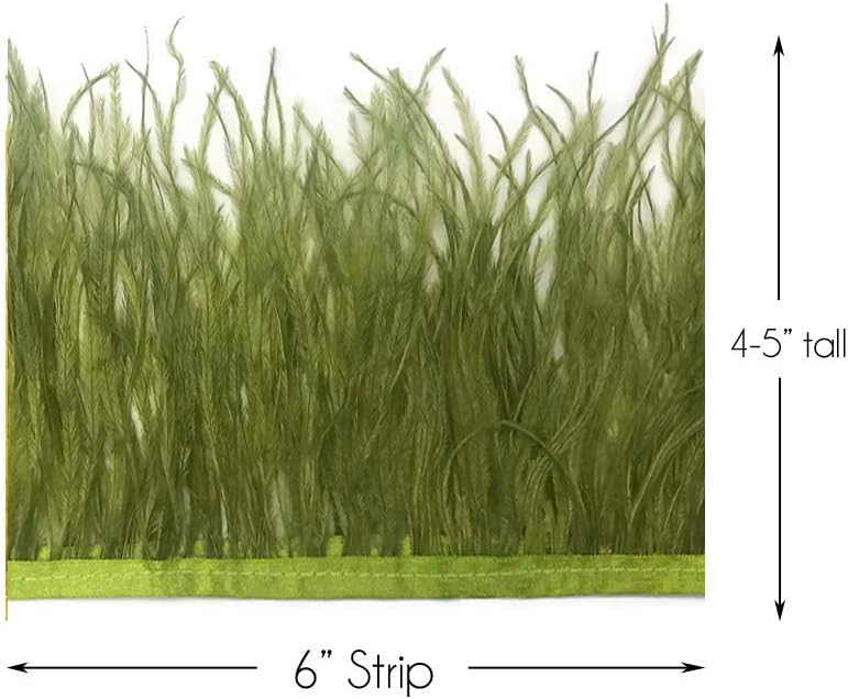 6 Inch Strip - Olive Green Ostrich Fringe Trim Feather
