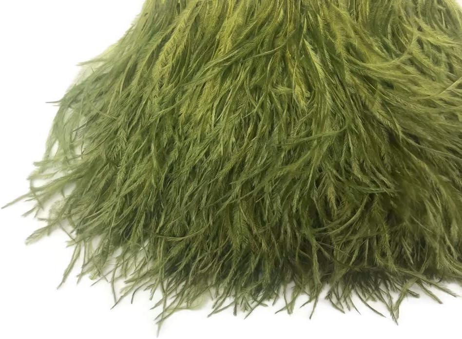 6 Inch Strip - Olive Green Ostrich Fringe Trim Feather
