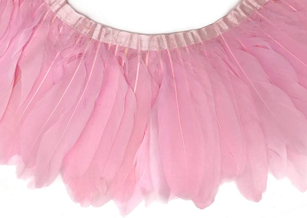 1 Yard - Light Pink Goose Pallet Parried Dyed Feather Trim