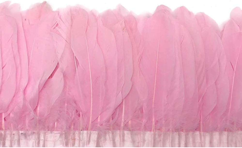 1 Yard - Light Pink Goose Pallet Parried Dyed Feather Trim