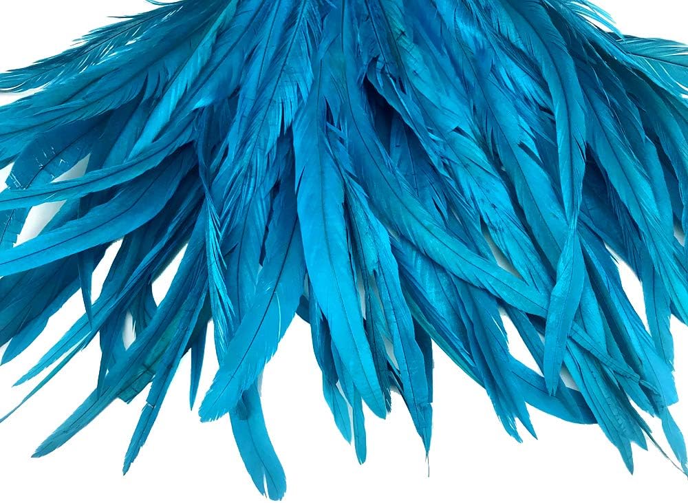 1/8 Lb. -  16-18" Turquoise Blue Strung Natural Bleach & Dyed Rooster Coque Tail Wholesale Feathers (Bulk)