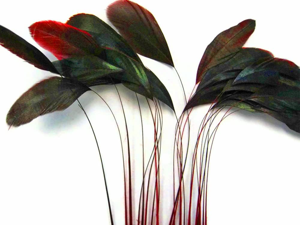 1 Dozen - Red Bronze Stripped Rooster Coque Tail Feathers