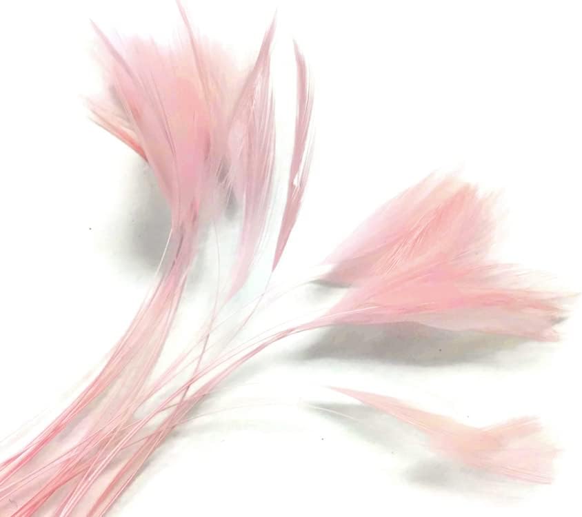 1 Dozen - Light Pink Stripped Rooster Neck Hackle Eyelash Feather