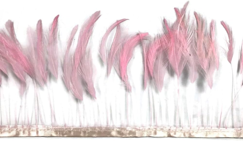 1 Dozen - Light Pink Stripped Rooster Neck Hackle Eyelash Feather