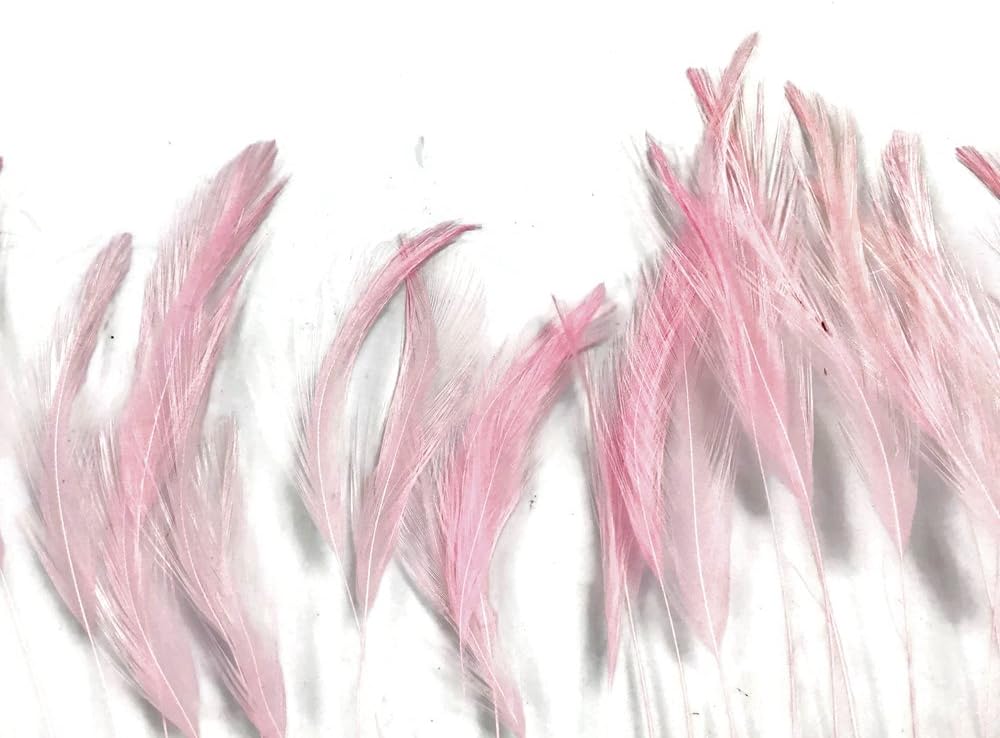 1 Dozen - Light Pink Stripped Rooster Neck Hackle Eyelash Feather