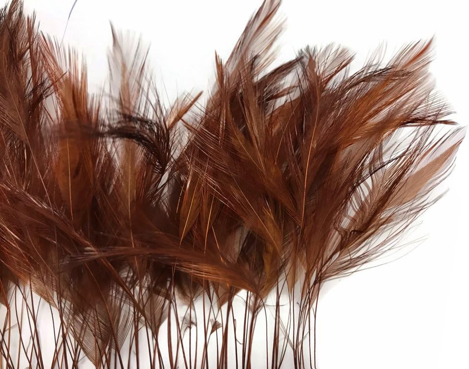 1 Dozen - Brown Stripped Rooster Neck Hackle Eyelash Feather