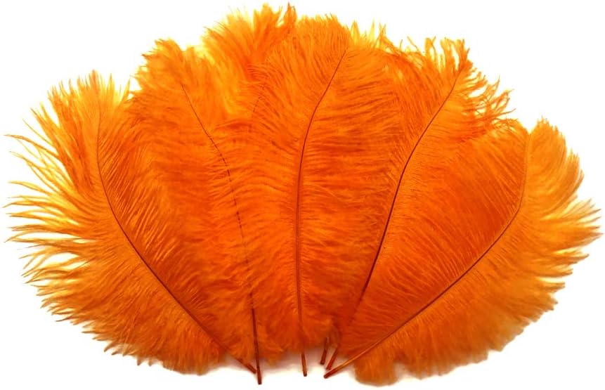 10 Pieces - 14-17" Orange Ostrich Dyed Drab Body Feathers