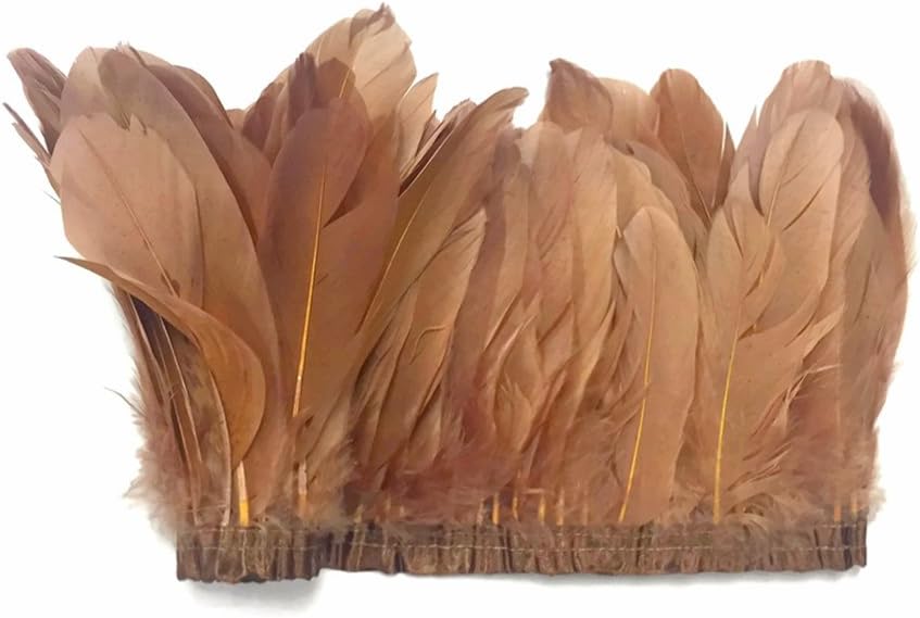 1 Yard - Light Brown Goose Pallet Parried Dyed Feather Trim