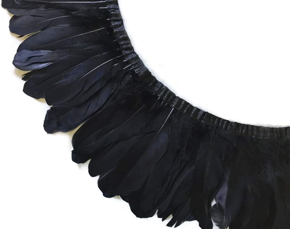 1 Yard - Black Goose Pallet Parried Dyed Feather Trim