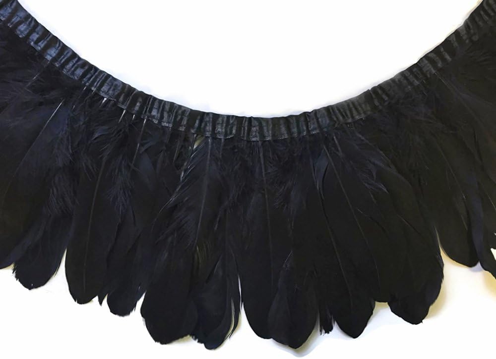 1 Yard - Black Goose Pallet Parried Dyed Feather Trim