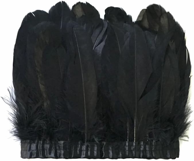 1 Yard - Black Goose Pallet Parried Dyed Feather Trim