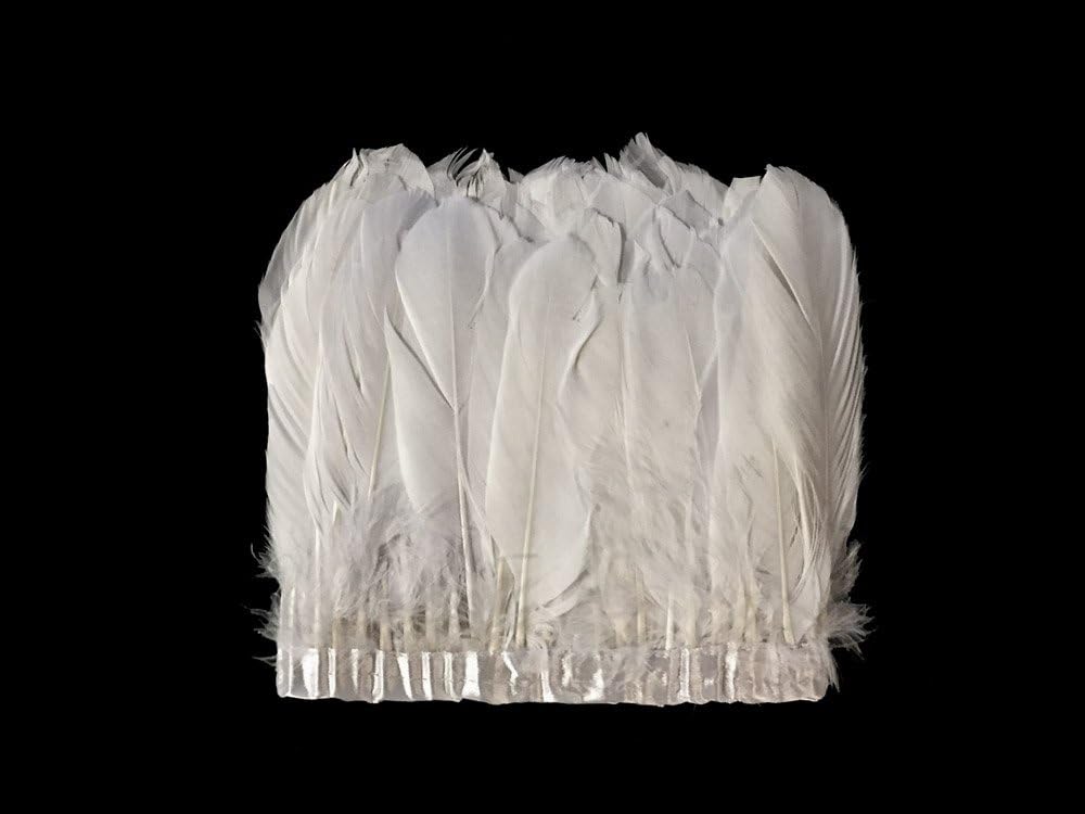 1 Yard - Bleached Snow White Goose Pallet Parried Feather Trim