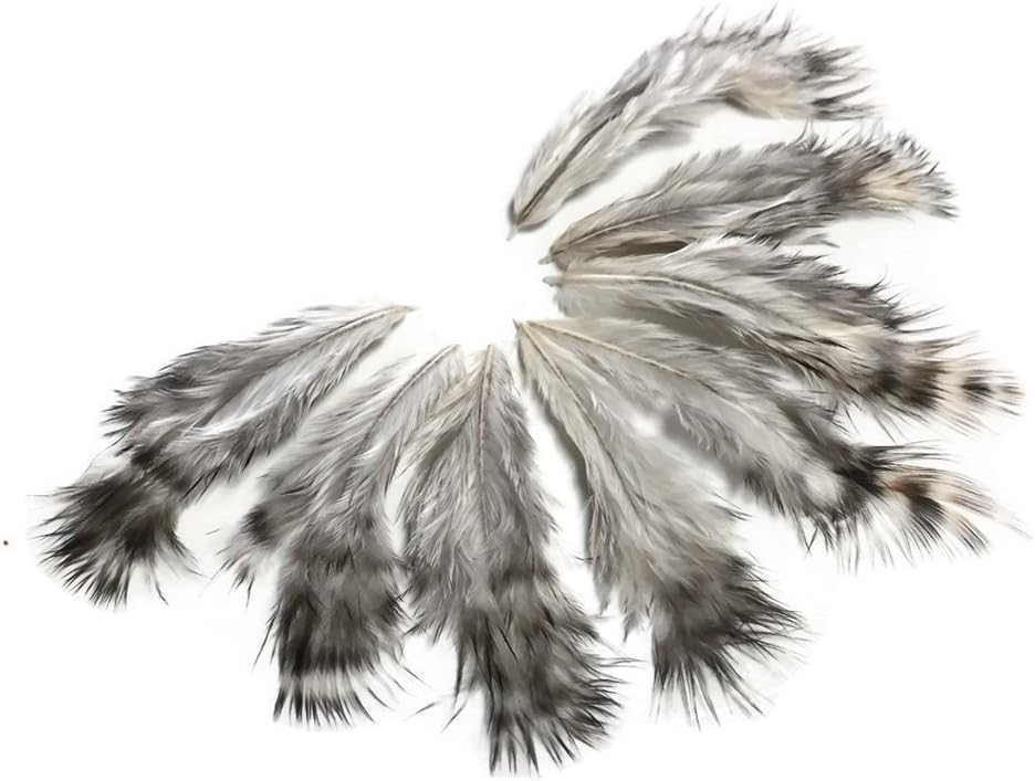 1 Dozen - Bleached Grizzly Mini Rooster Chickabou Fluff Whiting Hair Feathers