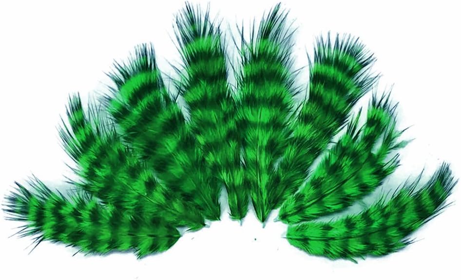 1 Dozen - Kelly Green Grizzly Mini Rooster Chickabou Fluff Whiting Hair Feathers